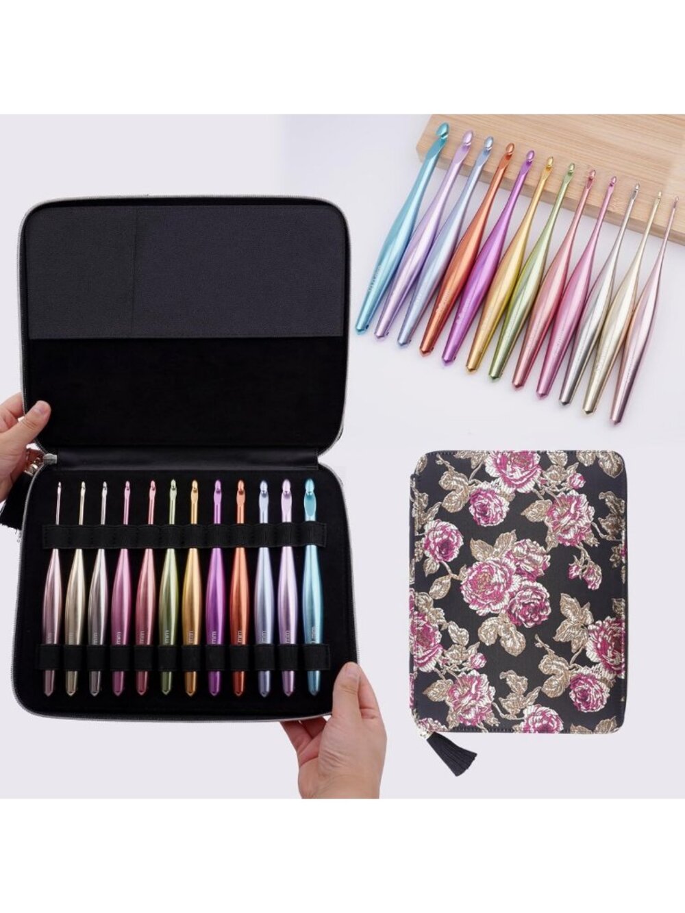 Ergonomic Aluminum Crochet Hook Set with Case, Non-Slip for Arthritic Hands